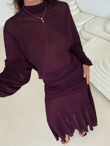 Aloruh Elegant Sexy Purple Sheer Mermaid Dress - Red Violet - View 8