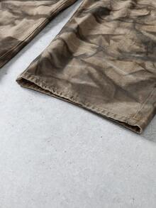 Manfinity Denimwave Men's Tie-Dye Pocket Loose Fit Casual Flare Leg Jeans Loose Wide Leg COUPLE Regular Washed Camouflage Thrashed Denim For Y2K - Coffee Brown - View 4