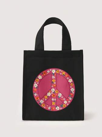 Fairycore Bolsa de almuerzo aislada con estampado de flores de lirio rosa, bolsa funcional, bolsa de almuerzo, bolsa refrigeradora