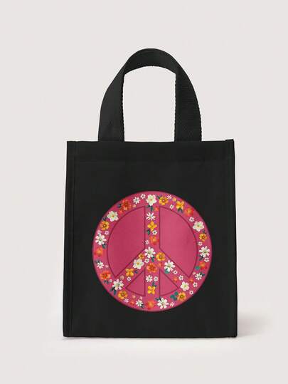 Fairycore حقيبة غداء معزولة بنمط زهرة الليلي الوردي، حقيبة وظيفية، حقيبة غداء، حقيبة تبريد