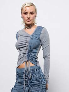 COUREZ Áo dài tay phối bèo nhún phía trước / Áo mùa đông phong cách Y2K gợi cảm để đi chơi đêm / Áo sexy để đi chơi tối - Nhiều màu - Xem 4