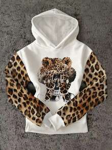 INAWLY Sweat-shirt à capuche femme imprimé léopard, Top confortable en patchwork à manches longues, convient pour un port quotidien, automne/hiver - Multicolore - Voir 1