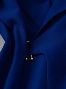 INAWLY Women's Oblique Decorative U-Shaped Buckle Blazer - Navy Blue - View 6