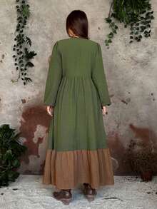 SHEIN Whyspr Grunge Cottage Punk Plus Size Bohemian Colorblock Patchwork Long Sleeve Dress - Multicolor - View 3