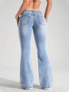SHEIN ICON Women's Casual Street Fashion Denim Jeans - Light Wash - View 2