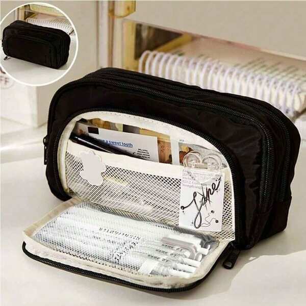 1PC Macaron Large Pencil Case Pouch ,INS Stationery Bag, Portable Handheld Pencil Case Bag , Cosmetic Bag, For Teens Office,&School Supplies Back To School,Back To School,School Supplies,Pencil Pouch,School Bag