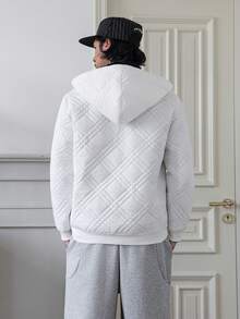 HUEFORM Herren weiße Winter Reißverschluss Kragen gesteppte Lässig Kapuzen-Sweatshirt, Langarm-Oberteil - Weiss - Übersicht 2