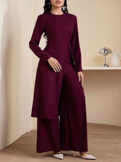 Veilorie 女士纯色圆领常规肩长袖优雅阿拉伯风格服装