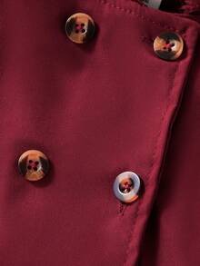 SHEIN Elladie kids 女童卡其色保暖连帽双排扣时尚外套，适合日常休闲穿着 - 酒紅色 - 查看 5