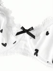 Bonmuse 1件女款白色愛心蕾絲飾邊內衣套裝，夏季內衣 - 白色 - 查看 9