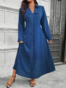 EMERY ROSE A Large-Sized Woven Elegant And Stylish Autumn Dress For Commuting - Blue - View 1