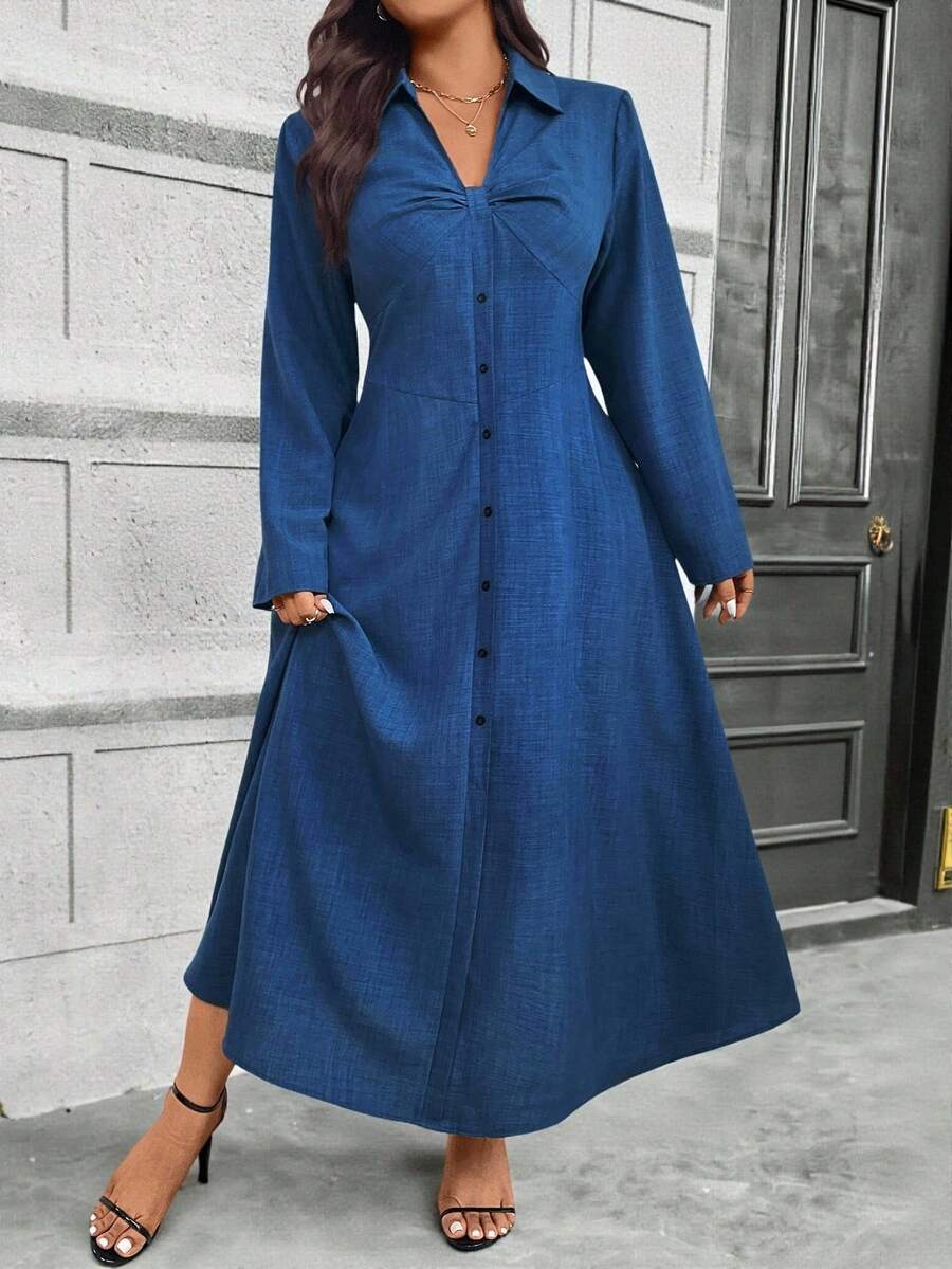EMERY ROSE A Large-Sized Woven Elegant And Stylish Autumn Dress For Commuting - Blue - View 1