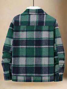 Manfinity Homme 男士格子长袖外套，黑色纽扣装饰，休闲日常设计，修身舒适，侧边口袋实用，百搭叠穿，适合通勤、上学、度假等场合，是送给丈夫或男友的绝佳礼物。男女皆宜的格子外套，法兰绒材质，男士衬衫式法兰绒衬衫。 - 綠色 - 查看 2