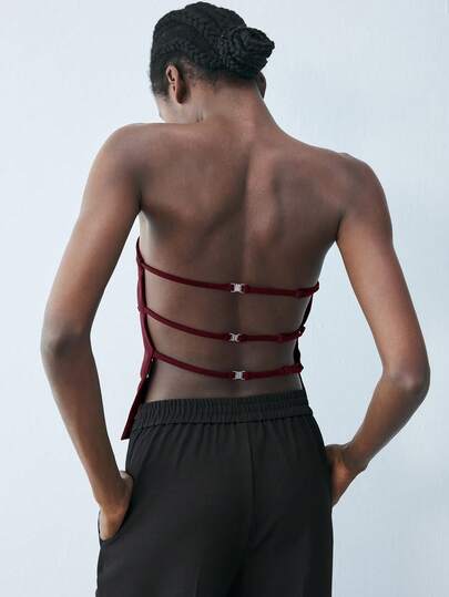 Maija 女士纯色露背金属装饰系带衬衫，适合都市通勤、商务休闲、海滩度假、优雅着装、圣诞派对和聚会。