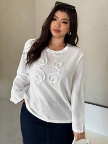 Dazy Plus Áo thun trắng cổ tròn tay dài họa tiết đồ họa cỡ lớn dành cho nữ, mùa xuân/thu - trắng - Xem 1