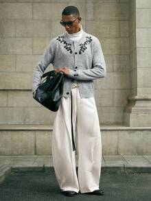 AKNOTIC Men's Fashionable Versatile Casual Beige Straight Leg Stretch Pants - White - View 6