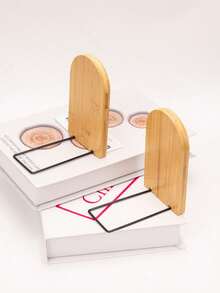 Madebyblanc 4Pcs Natural Bamboo Bookend Large Capacity Office Book Ends Anti Slip Book Stand Holder Bookshelf Ends For Home Office Library School Study Decoration Back To School - Default - View 10