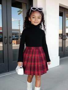 Genkimix Kids Young Girls Elegant Versatile Wool Blend Pleated Plaid Skirt, Suitable For Various Outfits, Autumn/Winter - Burgundy - View 5