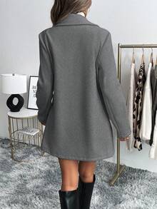 Easowa 杏色休闲简约工作制服，翻领长袖女式大衣，秋冬款 - 淺灰色 - 查看 7