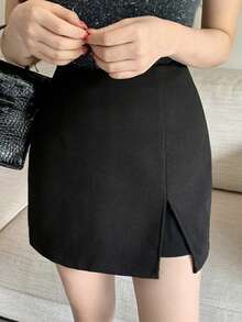 DAZY Chân váy tối giản màu trơn đơn giản dành cho nữ - màu đen - Xem 5