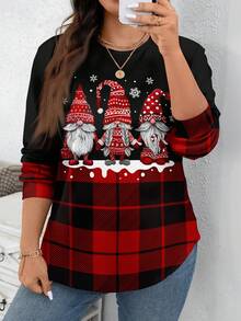 EMERY ROSE Sweatshirt Wanita Ukuran Besar Motif Natal Minimalis Kasual, Musim Gugur & Musim Dingin - MultiWarna - View 7