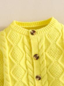 SHEIN Infant/Toddler Boys' Casual Fitted Long Sleeve Crew Neck Cardigan Sweater