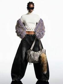 LYSMO 2025新款极简秋冬女式修身高领短款长袖上衣，饰有醒目的金属孔眼下摆，前卫都市酷炫风格，吸睛单品，显瘦显瘦，派对吸睛，性感女孩必备，前卫设计，引领时尚潮流，杏色上衣 - 杏色 - 查看 8