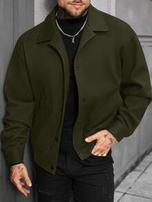 Manfinity Homme 男士秋冬季休闲纯色大衣 - 墨綠色 - 查看 5