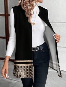 EMERY ROSE 经典金色几何印花休闲简约大码夹克，适合秋冬 - 彩色 - 查看 6