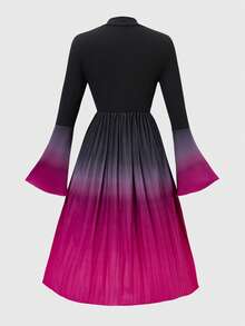 Sparklyn Teen GirlLong Sleeve Gradient Pleated Black & Pink Dress