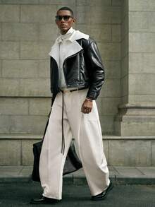 AKNOTIC Men's Fashionable Versatile Casual Beige Straight Leg Stretch Pants - White - View 7