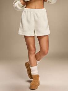 Hanevo 女式休闲松紧腰羊毛短裤 - 白色 - 查看 4