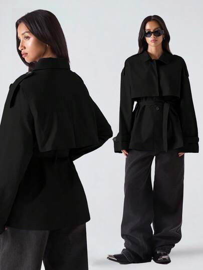 LYSMO Women's Fashionable Versatile Solid Color Trench Coat