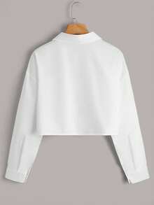 SHEIN EZwear Plus Size Women Woven Long Sleeve Single-Breasted Shirt In White