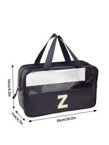 1PC Transparent Letter Toiletry Bag,Fashionable New Square Solid Color Makeup Bag With Embroidery Letters Summer Travel, Vacation Home Bathroom Decor Holiday Makeup Organizer Bathroom Accessories Back To School - Black - View 4