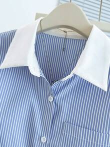 Resyla Striped Decor Lapel Casual Women's Fashion Shirt - Blue - View 7