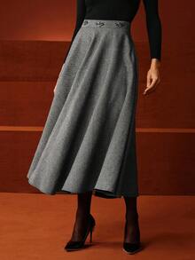 Anewsta 女士秋冬商务休闲A字裙，百搭 - 深灰色 - 查看 7
