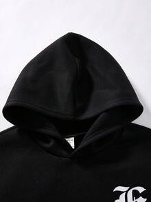 SHEIN 2pcs/Set Teens Boys' Loose Casual Graphic Hoodie And Sweatpants Set - Black and White - View 4