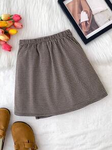 SHEIN 少女格子A字迷你裙，适合节日派对、新年、假期、婚礼、圣诞节、返校季等场合。 - 彩色 - 查看 2