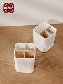 1pc Bamboo Toothbrush Holder, Toothpaste Rack, For Electric Toothbrush, Razor, Bath Counter Organizer Home Bathroom Decor Fall Decor Back To School - White - View 4
