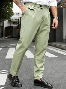 Manfinity Mode 大码男士时尚百搭纯色休闲裤 - 薄荷綠 - 查看 3