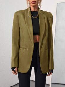Aveloria Modichic Solid Color Fashionable Commuting OL Office Lady Design Suit Blazer  - Olive Green - View 4