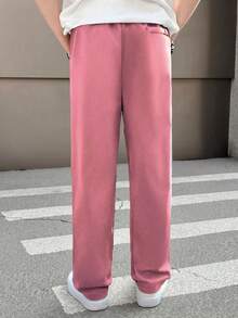 SHEIN Mirajuku 青少年男孩纯色褶皱休闲锥形裤，适合上学或聚会场合