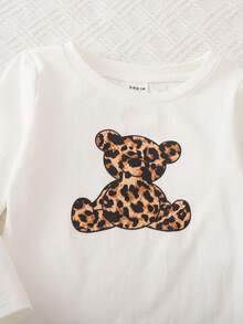 Babygirl Cute Casual Cartoon Pattern Long Sleeve Top And Leopard Print Pants Set - Multicolor - View 2