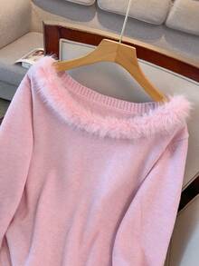 GlowEve CURVE Plus Size Casual Solid Color Long Sleeve Knit Sweater Top - Pink - View 4