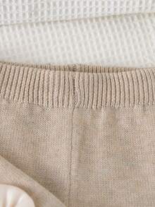 SHEIN Young Girl's White Sweet Bow Knit Sweater & Casual Straight Pants 2pcs Set For Autumn Party, Young Girls Vintage Style Long Sleeve Co Ord Winter Outfits - Camel - View 7