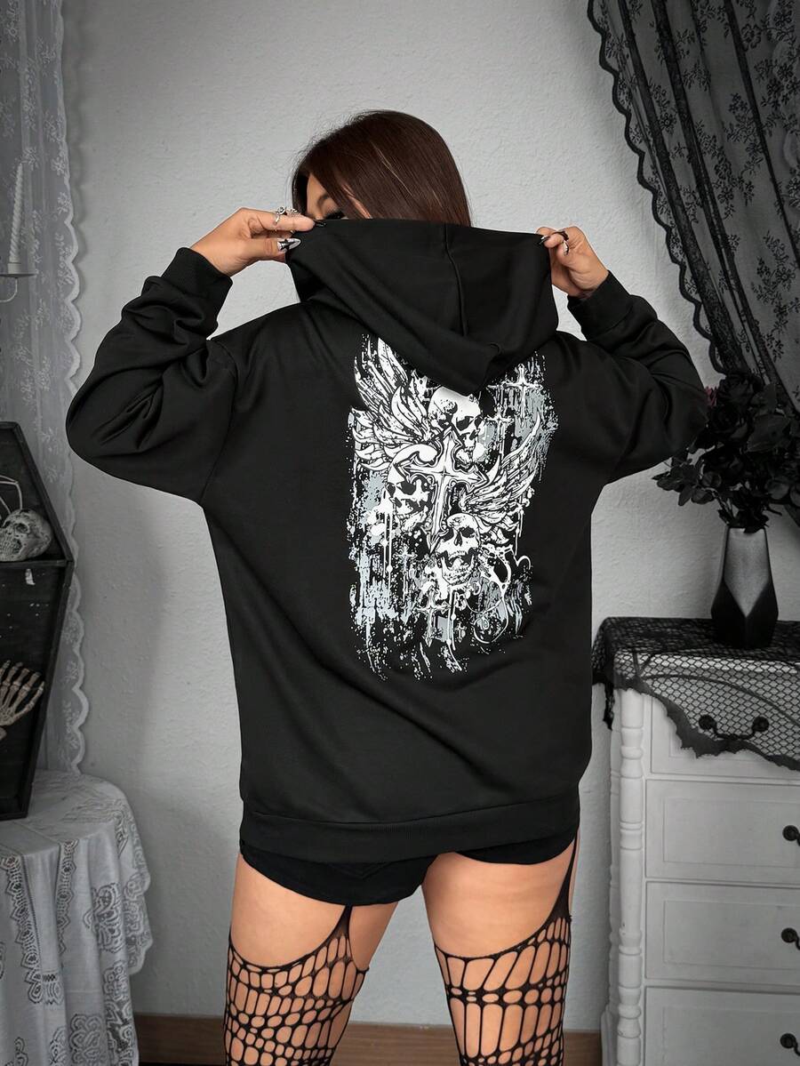 Whyspr Sudadera de talla grande con estampado retro punk