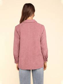 Coeurva Chemise à manches longues minimaliste de couleur unie pour femmes, pour un port casual au quotidien - Vieux Rose - Voir 5