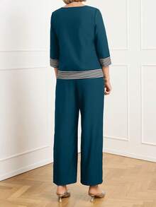 Miaspire 2pcs/Set Women Casual Striped Patchwork Top & Pants Outfit