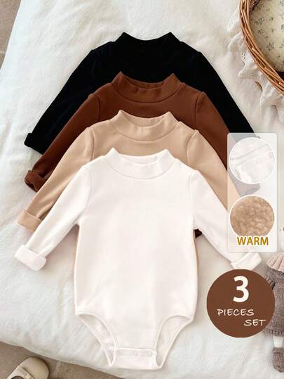 LMoss Kids 4件套女婴纯色针织休闲连体衣套装，秋冬季